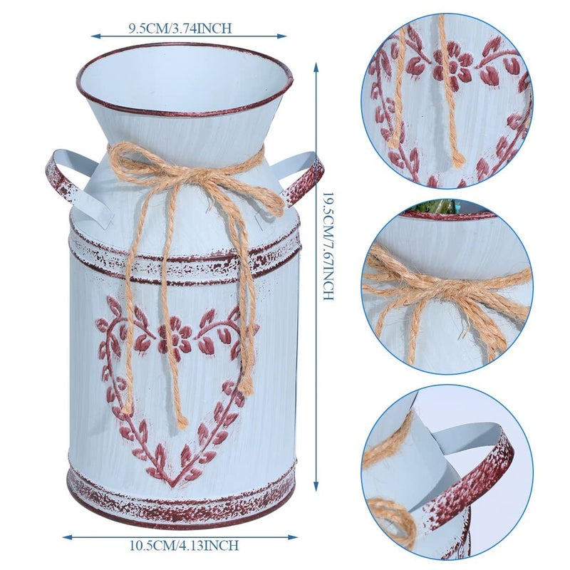 LINXIU Vintage Galvanized Milk Can, Farmhouse Decorative Flower Vase, Rustic Shabby Chic Vase with Handle for Home Office Decor 7.5" - Image 2