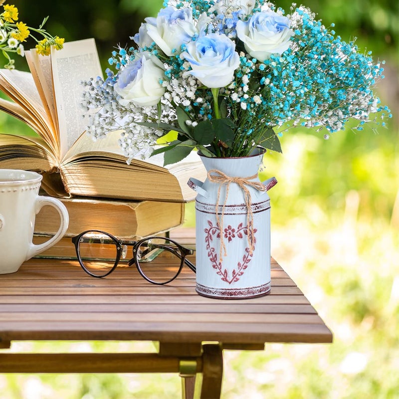 LINXIU Vintage Galvanized Milk Can, Farmhouse Decorative Flower Vase, Rustic Shabby Chic Vase with Handle for Home Office Decor 7.5" - Image 5