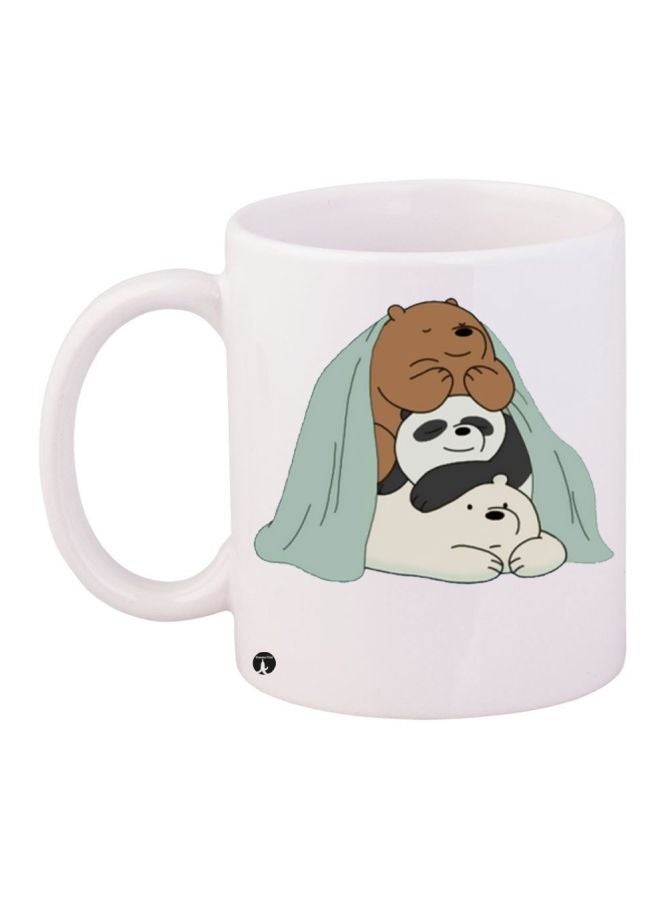 RYN Cartoon Bear Printed Coffee Mug White/Brown/Black 11ounce