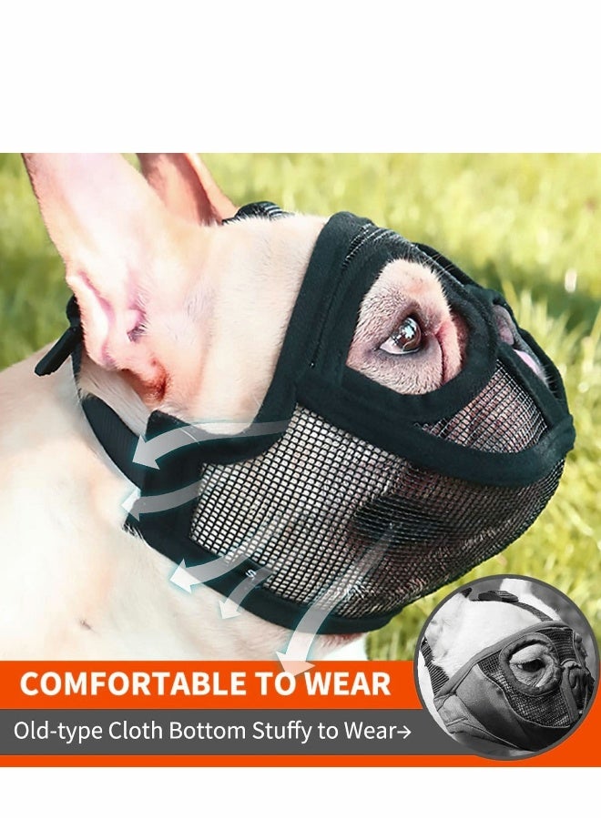 Short Snout Dog Muzzle Adjustable Breathable Mesh Flat Faced Bulldog with Tongue Out Design for Barking Biting Chewing Training Licking and Grooming - Image 2