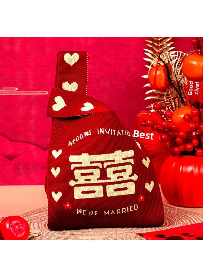 Direct Double Happiness Sweet Wedding Gift Bag Wedding Exclusive Gift Knitted Bag Women's Bag Handbag Handbag-Color:My Family Is Happy-Size:33*20  - Image 3