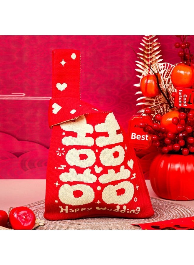 Direct Double Happiness Sweet Wedding Gift Bag Wedding Exclusive Gift Knitted Bag Women's Bag Handbag Handbag-Color:My Family Is Happy-Size:33*20  - Image 5