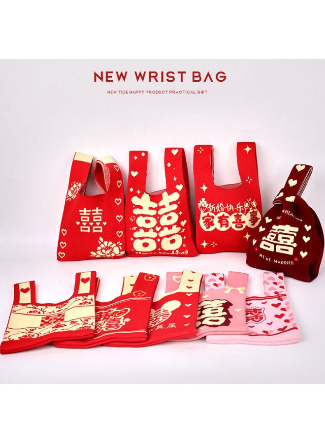 Direct Double Happiness Sweet Wedding Gift Bag Wedding Exclusive Gift Knitted Bag Women's Bag Handbag Handbag-Color:My Family Is Happy-Size:33*20  - Image 2