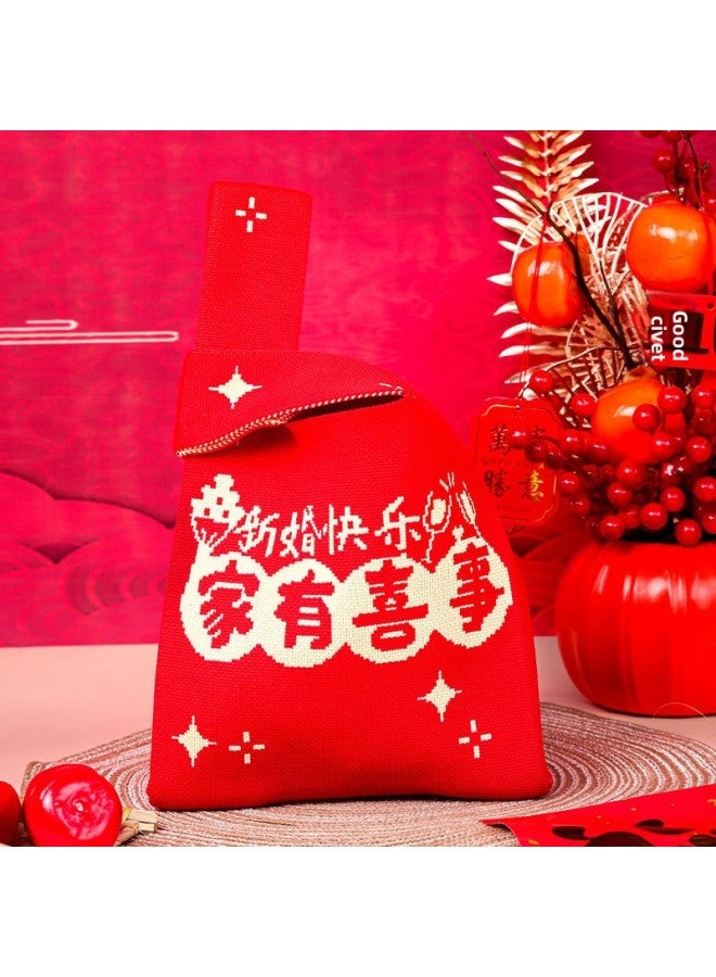 Direct Double Happiness Sweet Wedding Gift Bag Wedding Exclusive Gift Knitted Bag Women's Bag Handbag Handbag-Color:My Family Is Happy-Size:33*20  - Image 1