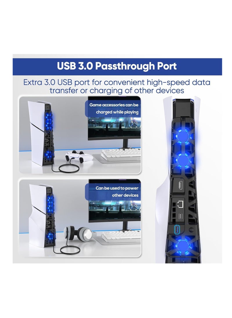 DOBE - Cooling Fan for PS5 Slim Console, Quiet Cooling System with Memory Function and LED Light, Cooler Accessories with 3 High-Speed Fans  USB 3.0 Port for PS5 Slim Digital & Discs Edition (Black) - Image 1