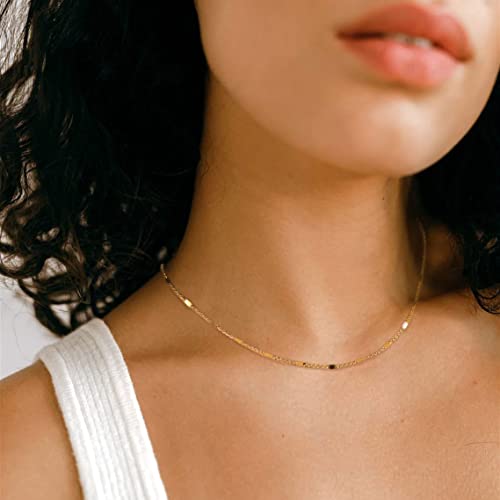 BERISO 14K Gold/Silver Plated Choker Necklace for Women Shining Dots Station Gold Chain Necklace Beads Sparkle Chain Necklace Link Chain Exquisite Jewelry for women - Image 2