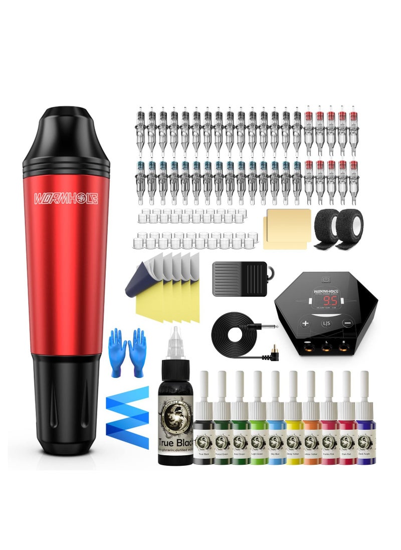 Arabest Rotary Tattoo Machine Set Tattoo Pen Set Tattoo Kit for Beginners Red  - Image 1