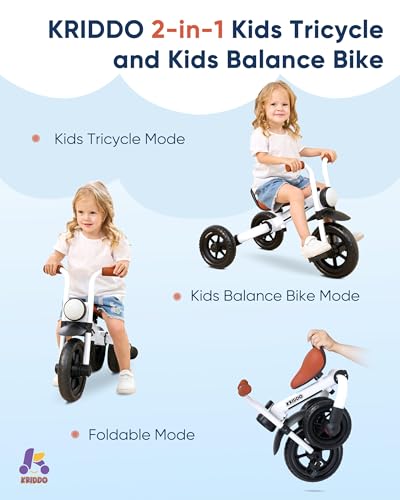KRIDDO 2in1 Kids Balance Bike and Kids Tricycle for 2 to 5 Year Old Toddler Balance Bike with Detachable Pedals Tricycles for 35 Year Olds with Stitched Soft Grip White - Image 5