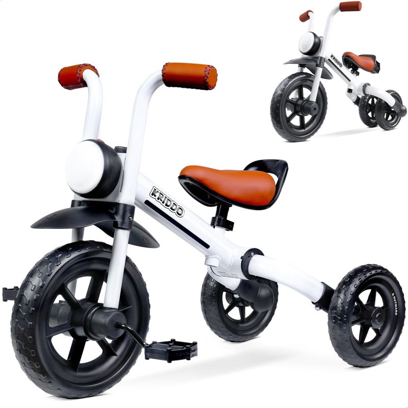 KRIDDO 2in1 Kids Balance Bike and Kids Tricycle for 2 to 5 Year Old Toddler Balance Bike with Detachable Pedals Tricycles for 35 Year Olds with Stitched Soft Grip White - Image 2