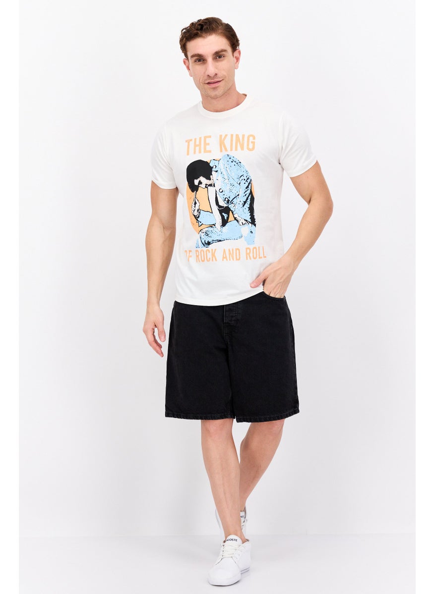 ELVIS Men Crew Neck Short Sleeves Graphic Printed T-Shirt, Off White  - Image 4