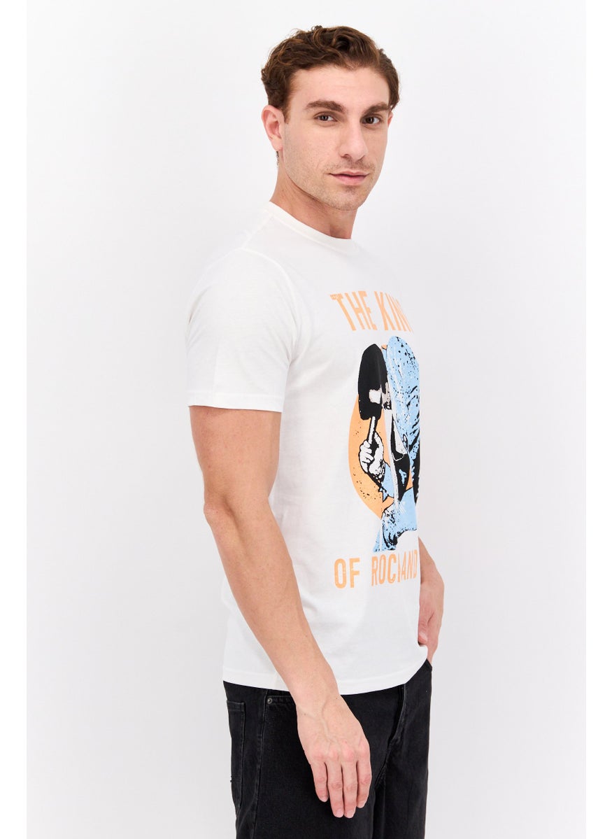 ELVIS Men Crew Neck Short Sleeves Graphic Printed T-Shirt, Off White  - Image 2