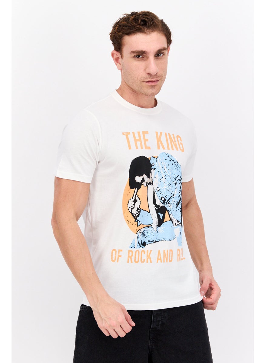 ELVIS Men Crew Neck Short Sleeves Graphic Printed T-Shirt, Off White  - Image 1