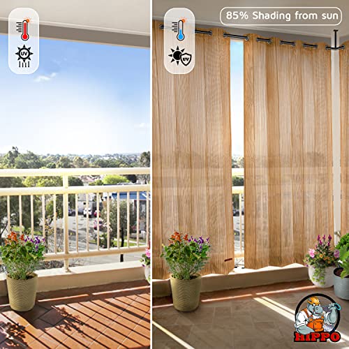 HIPPO 150 GSM Outdoor Sun Blocking Balcony Eyelet/Grommet Curtains Sun & UV Protection, Light Filtering 4.5FTX8FT Door Curtain (Beige-Brown) - Image 2