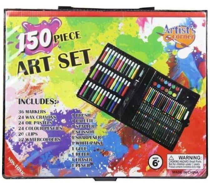 مجموعة فنية مكونة من 150 قطعة مع كتاب رسم، ومجموعة أدوات فنية للتلوين، وحقيبة لوازم فنية للرسم، وأقلام تلوين ملونة للفنانين الناشئين والأطفال والمراهقين (أسود) - Image 1