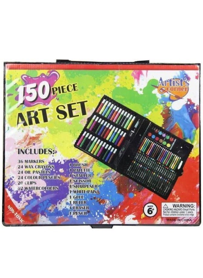 Generic 150PC Art Set with Sketch Book, Coloring Art Kit Drawing Art Supplies Case, Markers Crayon Colour Pencils for Budding Artists Kids Teens Boys (Black)  - Image 1