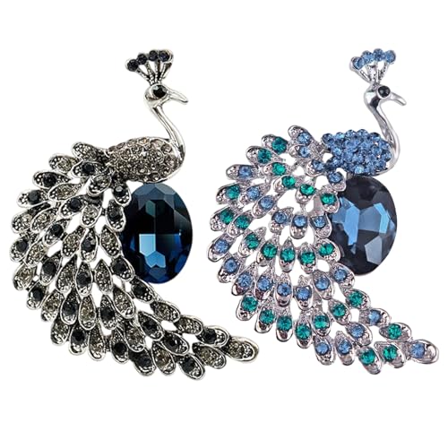 XFSAFDM 2pcs Rhinestone Peacock Brooch Pin for Women Girls Fashion Exquisite Exaggerated Big Crystal Bird Animal Brooches Lapel Pins Elegant Dress Accessories Wedding Christmas Birthday Jewelry Gift - Image 1