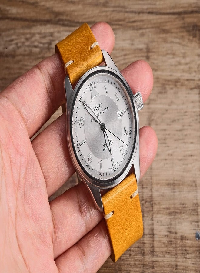 Torbollo 20mm Leather Watch Bands for Men, Italian Buttero leather Watch Strap Quick Release Vintage Replacement Wrap Yellow - Image 2