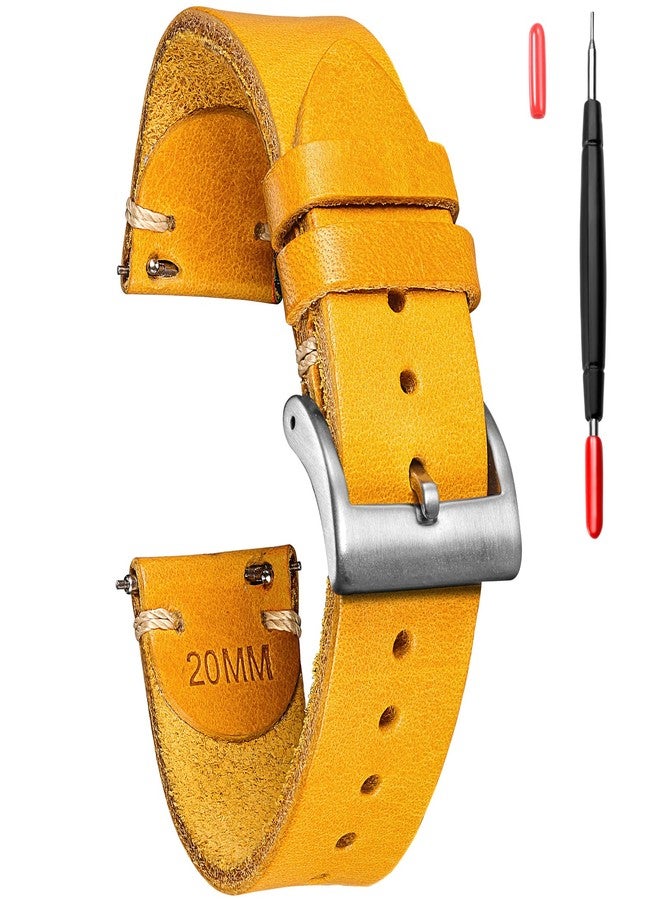 Torbollo 20mm Leather Watch Bands for Men, Italian Buttero leather Watch Strap Quick Release Vintage Replacement Wrap Yellow - Image 1