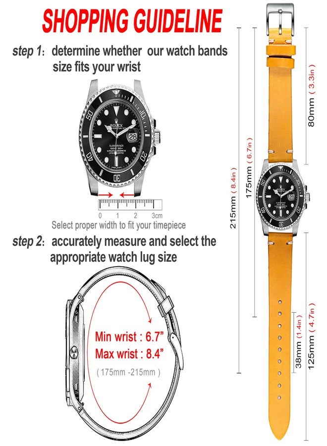 Torbollo 20mm Leather Watch Bands for Men, Italian Buttero leather Watch Strap Quick Release Vintage Replacement Wrap Yellow - Image 4