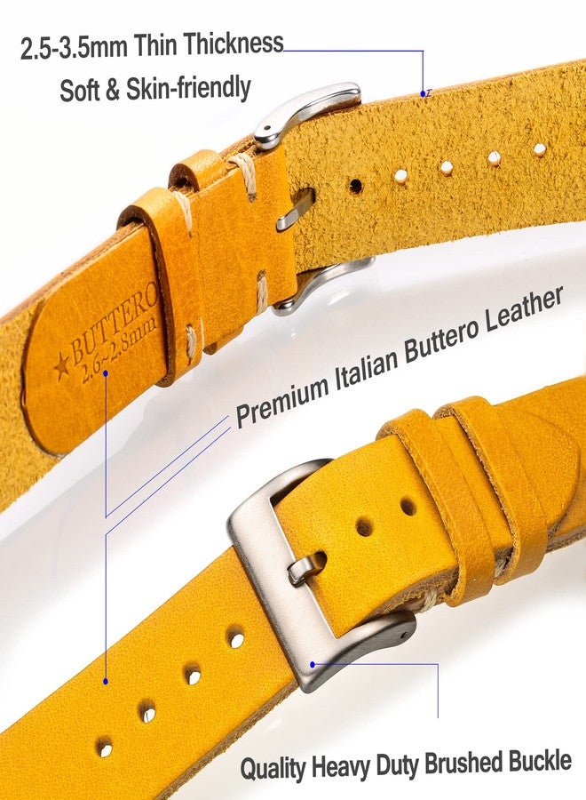 Torbollo 20mm Leather Watch Bands for Men, Italian Buttero leather Watch Strap Quick Release Vintage Replacement Wrap Yellow - Image 3
