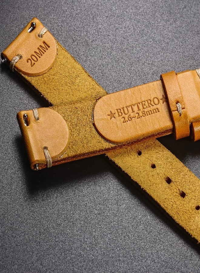 Torbollo 20mm Leather Watch Bands for Men, Italian Buttero leather Watch Strap Quick Release Vintage Replacement Wrap Yellow - Image 5