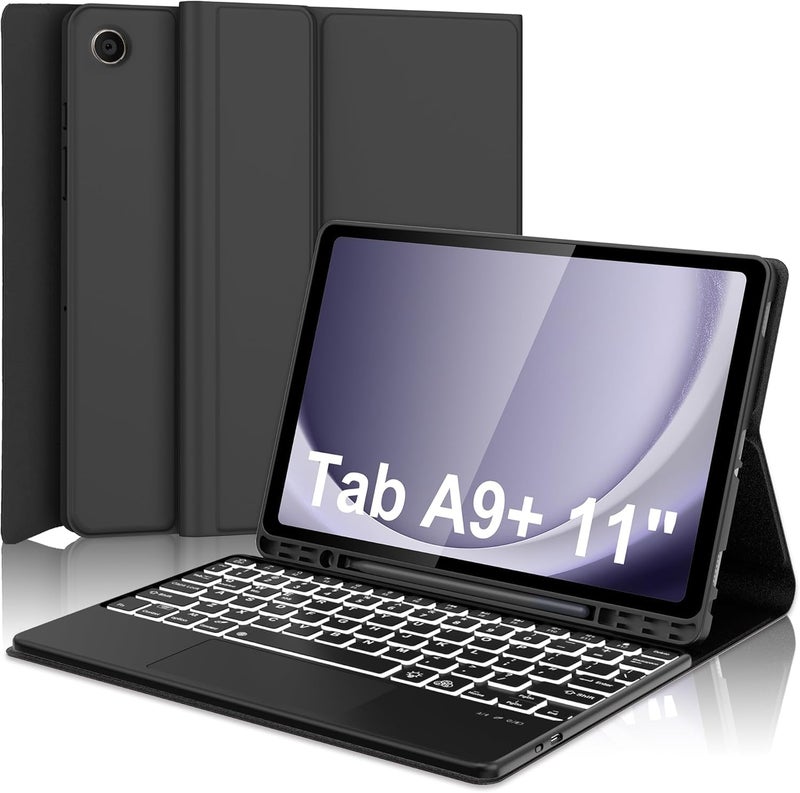 typecase حافظة لوحة المفاتيح لجهاز سامسونج جالاكسي تاب A9 بلس (11 بوصة) / A9+ (11 بوصة) مع إضاءة خلفية بـ 7 ألوان ولوحة لمس، حامل قلم، زوايا متعددة، غطاء لوحة مفاتيح لاسلكي بلوتوث قابل للفصل مغناطيسيًا - Image 1