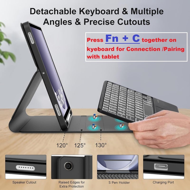 typecase حافظة لوحة المفاتيح لجهاز سامسونج جالاكسي تاب A9 بلس (11 بوصة) / A9+ (11 بوصة) مع إضاءة خلفية بـ 7 ألوان ولوحة لمس، حامل قلم، زوايا متعددة، غطاء لوحة مفاتيح لاسلكي بلوتوث قابل للفصل مغناطيسيًا - Image 3
