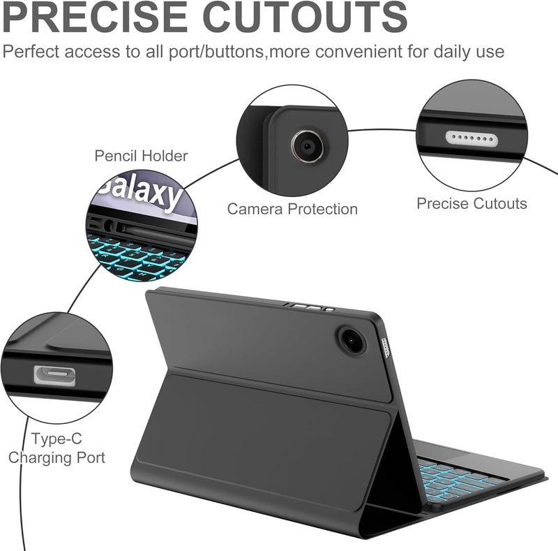 typecase حافظة لوحة المفاتيح لجهاز سامسونج جالاكسي تاب A9 بلس (11 بوصة) / A9+ (11 بوصة) مع إضاءة خلفية بـ 7 ألوان ولوحة لمس، حامل قلم، زوايا متعددة، غطاء لوحة مفاتيح لاسلكي بلوتوث قابل للفصل مغناطيسيًا - Image 5