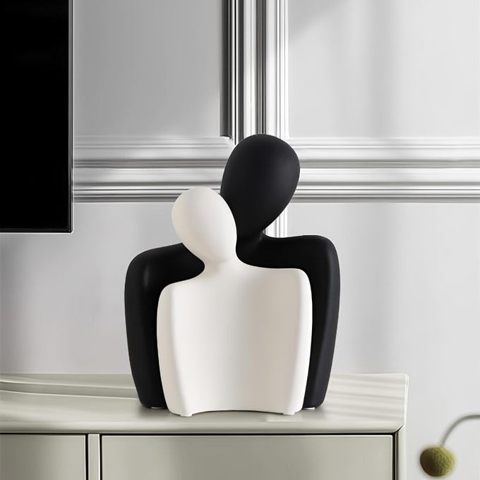 Ceramic Couple Statues for Home Decor Hugging Couple Figurines Modern Romantic Love Sculptures for Living Room Bedroom Office Shelf and Table Decor Black White