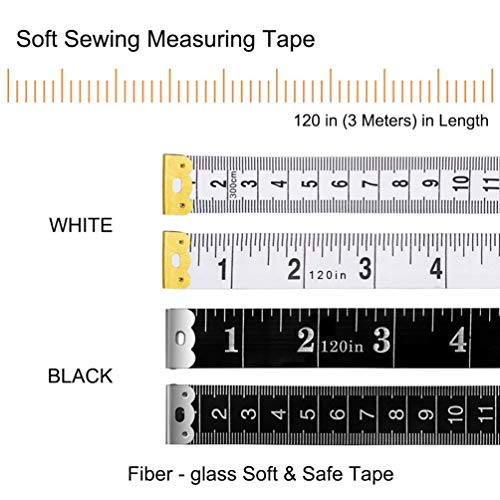 BUSHIBU Tape Measure Body Measuring Tape, 120 Inch Soft Fabric Measuring Tape for Sewing Cloth Measurement, Double Scale Tailor Ruler for Weight Loss Medical Measurement Nursing Craft(White/Black) - Image 4