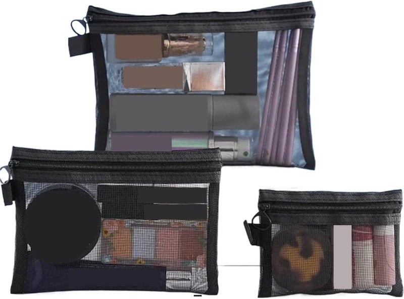 1/3pcs Mesh Clear Cosmetic Bags Small Large Black Zipper Travel Toiletry Organizer Lipstick Storage Pouch(Small) - Image 2