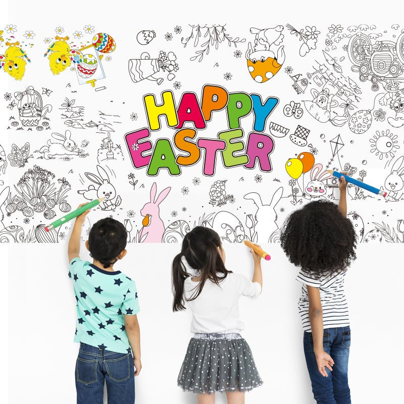 Tbsone Easter Coloring Tablecloth Poster, 72x30 Inch Spring and Easter Paper Crafts for Kids, Games Activities Party Decorations - Image 5