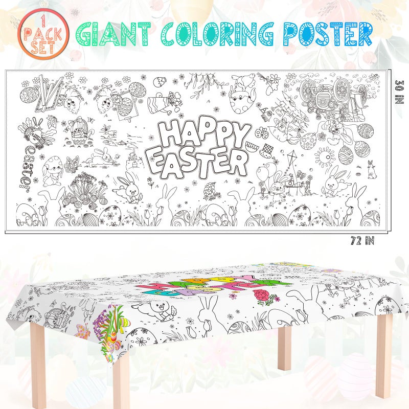 Tbsone Easter Coloring Tablecloth Poster, 72x30 Inch Spring and Easter Paper Crafts for Kids, Games Activities Party Decorations - Image 2