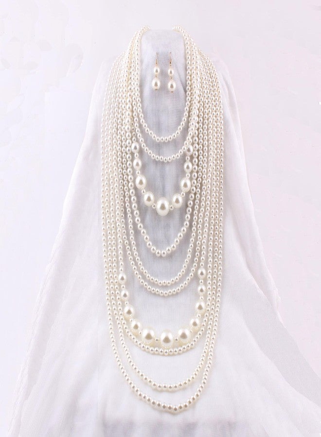 جريس جون قلادة طويلة من سلسلة متعددة الطبقات من اللؤلؤ الصناعي من GRACE JUN (قلادة وأقراط باللون الذهبي والأبيض) - Image 2