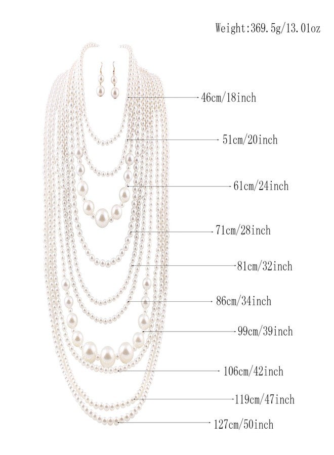 جريس جون قلادة طويلة من سلسلة متعددة الطبقات من اللؤلؤ الصناعي من GRACE JUN (قلادة وأقراط باللون الذهبي والأبيض) - Image 4