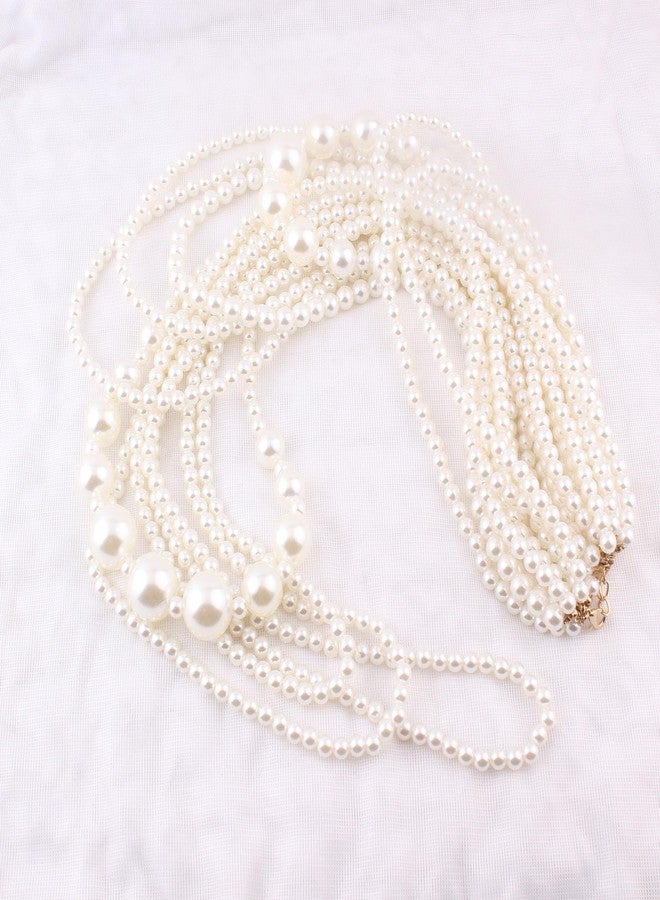جريس جون قلادة طويلة من سلسلة متعددة الطبقات من اللؤلؤ الصناعي من GRACE JUN (قلادة وأقراط باللون الذهبي والأبيض) - Image 3