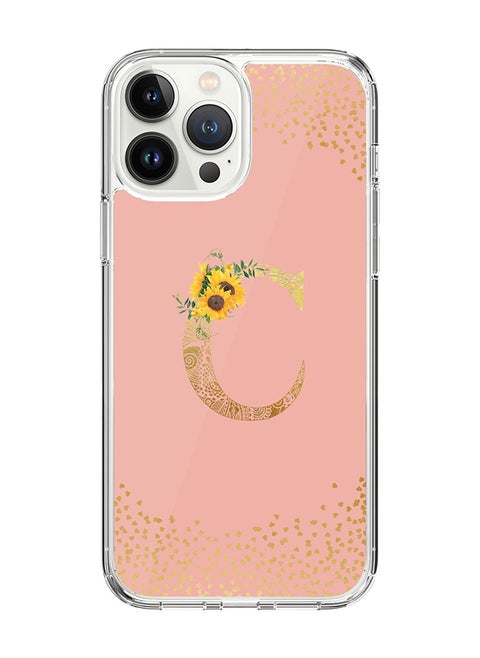 Classic Clear Case For iPhone 15 Pro Max, Hybrid Soft Case Cover- Custom Monogram Initial Letter Mandala Floral Pattern Alphabet - C ( Rose Pink)