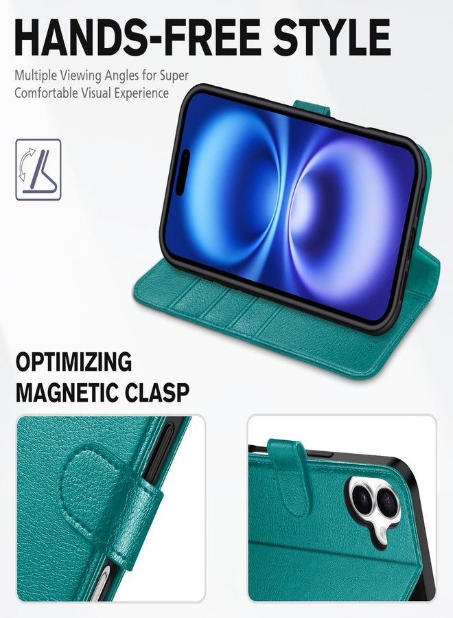 TUCCH Wallet Case for iPhone 16, [RFID Blocking] 4 Card Holder Kickstand [Shockproof TPU Interior Case] PU Leather Magnetic Closure Protective Flip Cover Compatible with iPhone 16 5G 2024, Cyan - Image 4