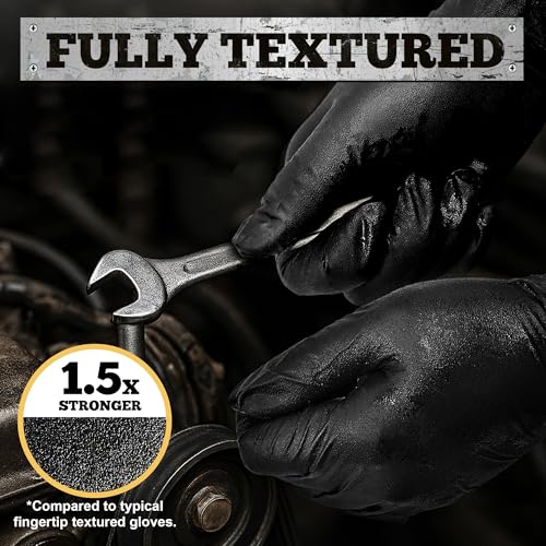 TitanFlex Heavy Duty Black Nitrile Gloves, 6-mil, Fully Textured, Medium 100-ct Box, Mechanic Disposable Gloves, Work Gloves, Latex Free, Powder Free, Rubber Gloves for Food Prep - Image 3