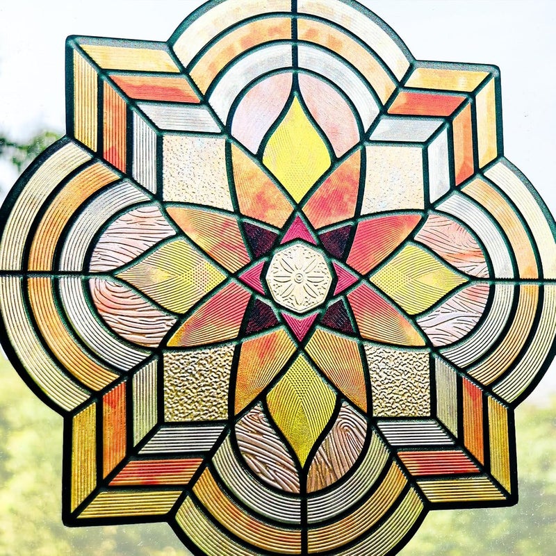 ADD.HERES Stained Glass Window Film Privacy for Glass Windows, Window Privacy Film UV Blocking Static Cling for Home Kitchen Office Bathroom,Spessartite 30x40D - Image 3