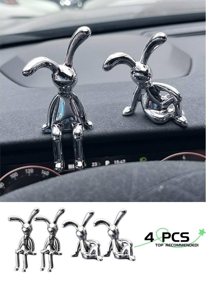 4 PCS Bunny Statue Home Decor White Gold Decorative Ornaments Easters Sculpture for Table Shelf Dinner Living Room Office Modern Style Trendy Car Decor Birthday Gifts for Women Men - Image 1