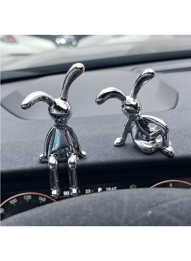 4 PCS Bunny Statue Home Decor White Gold Decorative Ornaments Easters Sculpture for Table Shelf Dinner Living Room Office Modern Style Trendy Car Decor Birthday Gifts for Women Men - Image 4