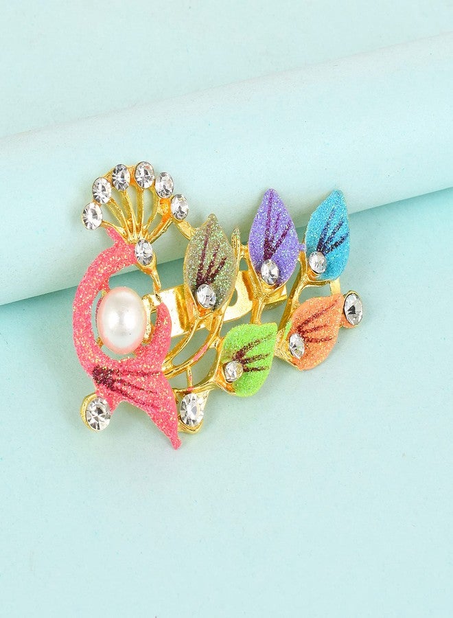 Memoir Brass Goldplated Elegant Peacock design Zari Finish Sareepin Dupatta pin Brooch Men Women (SPDM3619) - Image 4