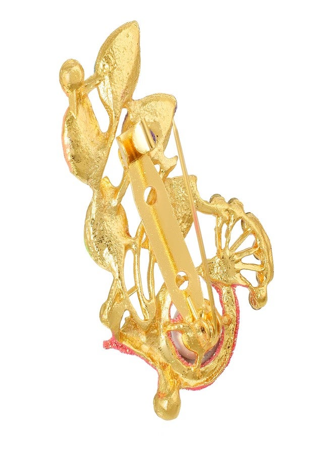 Memoir Brass Goldplated Elegant Peacock design Zari Finish Sareepin Dupatta pin Brooch Men Women (SPDM3619) - Image 3