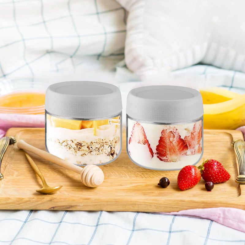 glasstore 4 Pack Glass Jar With Airtight Lids Overnight Oats Containers With Lids Mason Jars Food Storage Containers For Yogurt Snacks Sugar Spice And More (Grey, 300ml/10oz) - Image 4
