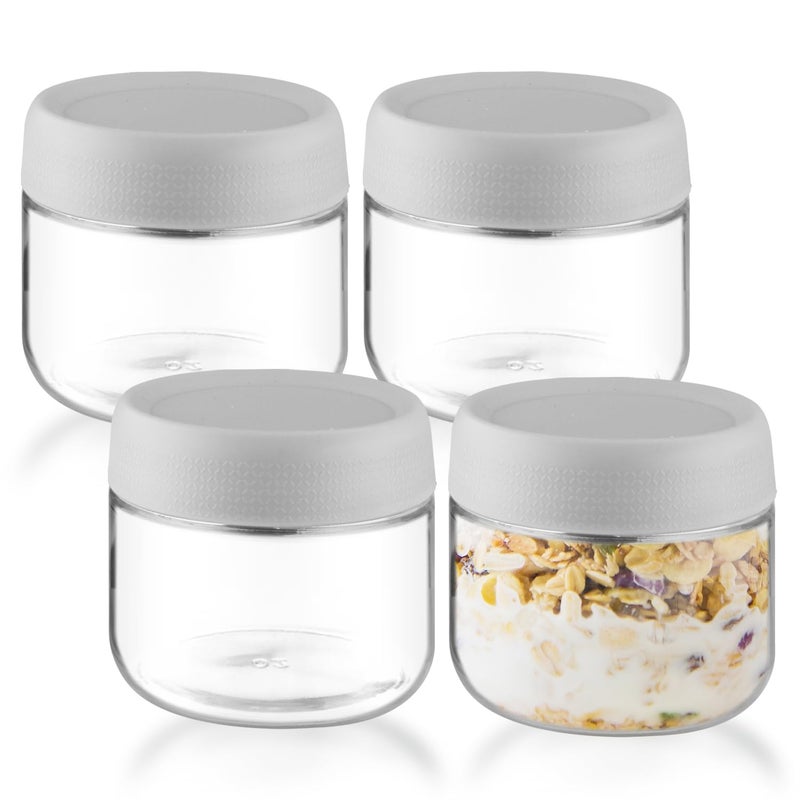 glasstore 4 Pack Glass Jar With Airtight Lids Overnight Oats Containers With Lids Mason Jars Food Storage Containers For Yogurt Snacks Sugar Spice And More (Grey, 300ml/10oz) - Image 1