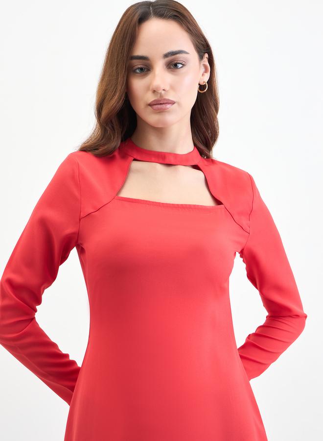 ستايلي فستان بكسرات وأكمام طويلة بطول الركبة - Image 4