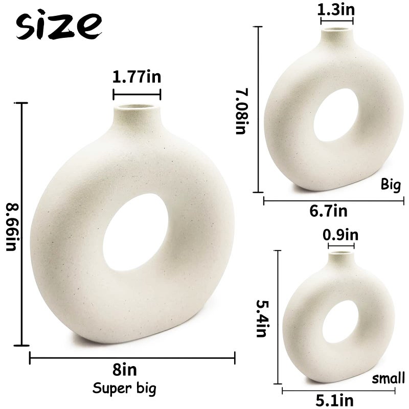 QLOFEI White Ceramic Vases Set 3 for Modern Home Decor,Round Matte Pampas Flower Vases Minimalist Nordic Boho Ins Style for Wedding Dinner Table Party Living Room Office Bedroom, Decorative Gift - Image 5