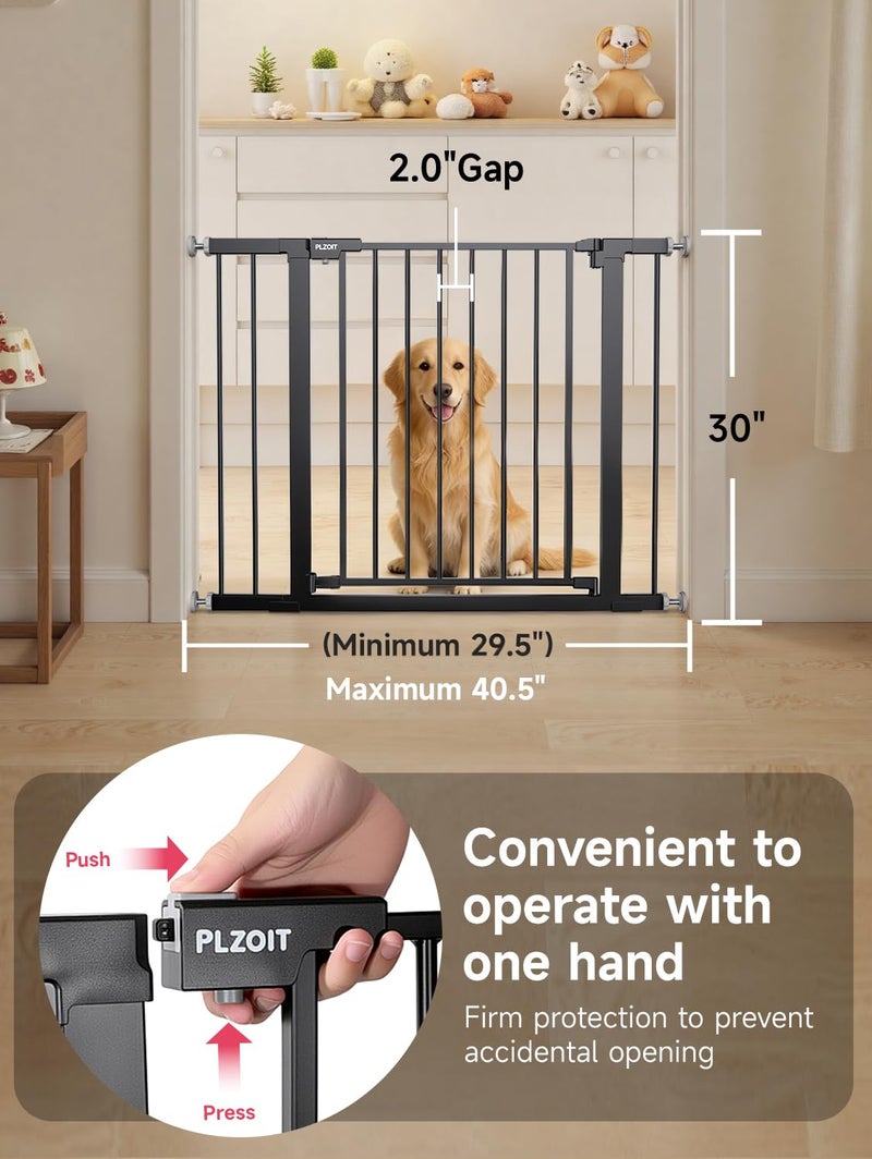 PLZOIT 29.5-40.5" Baby Gate for Stairs, Dog Gate for Doorways, Walk Thru Auto Close Metal Baby Safety Gate for The House, Stairs and Doorways, Child Gate Pressure Mounted, Pet Gate for Dog Indoor - Black - Image 4
