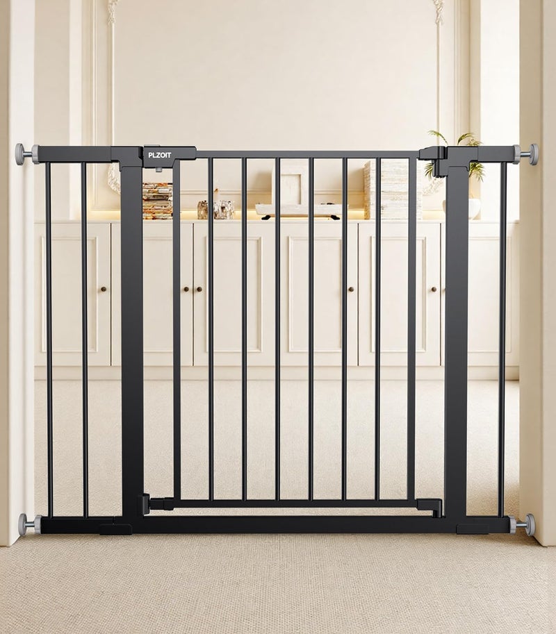 PLZOIT 29.5-40.5" Baby Gate for Stairs, Dog Gate for Doorways, Walk Thru Auto Close Metal Baby Safety Gate for The House, Stairs and Doorways, Child Gate Pressure Mounted, Pet Gate for Dog Indoor - Black - Image 1